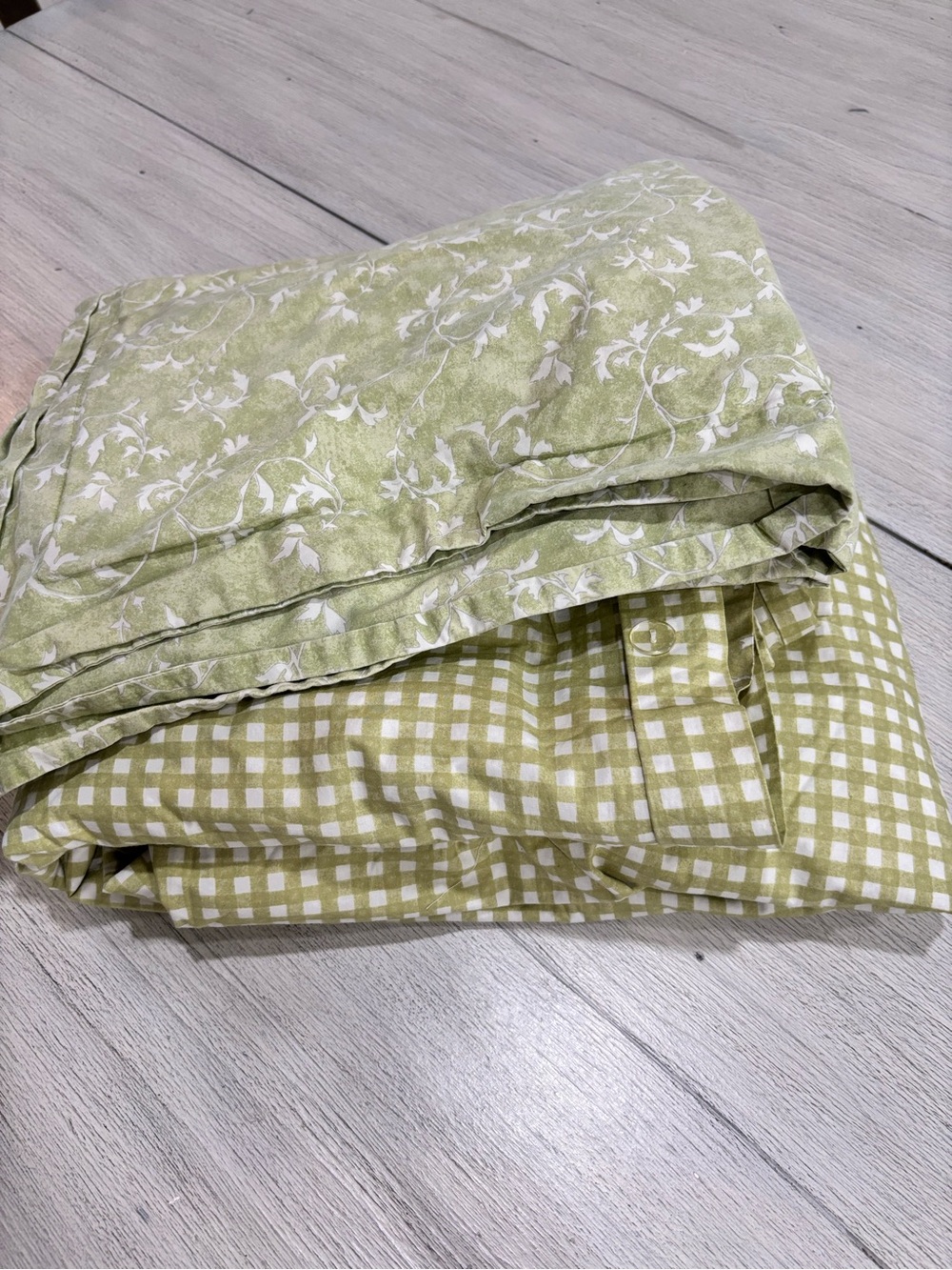 CRATE & BARREL Green Gingham Floral VIVALDI Duvet Cover + 2 Pillow Covers Queen.